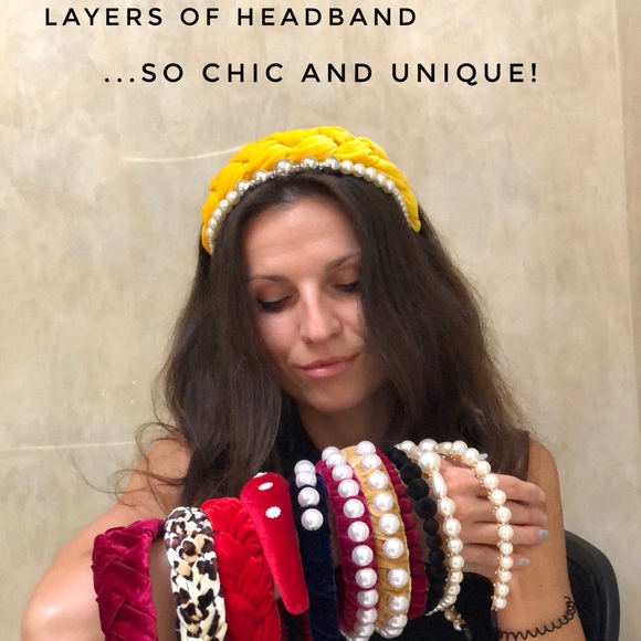 Handmade Black Headband Set white Pearls - Picture 3 of 5